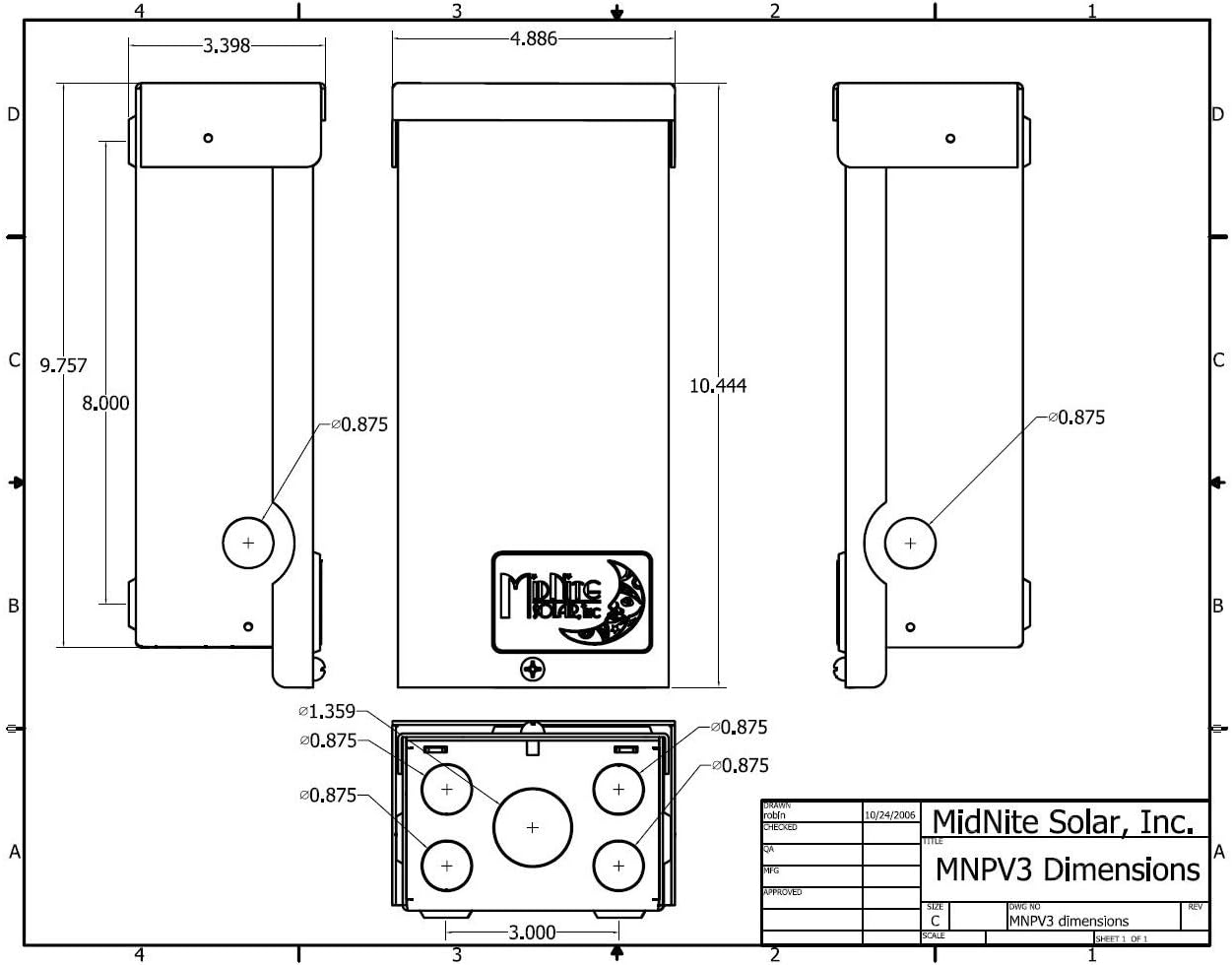 SoldonSUN Midnite Solar Photovoltaic Combiner - 3-Position, ModelN. MNPV3