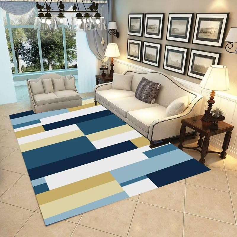 Tapis de chambre adulte 160x200cm à rayures modernes et lavable en machine