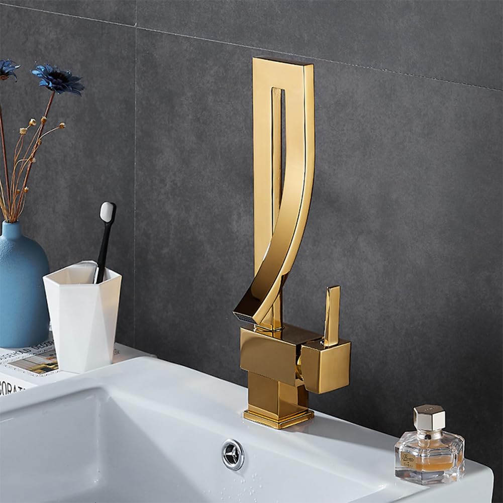 Rubinetto Lavabo Rubinetto Bagno Alto, Stile Moderno Ottone Monocomando Miscelatore Bagno Girevole A 360°, Miscelatore Lavabo, Oro