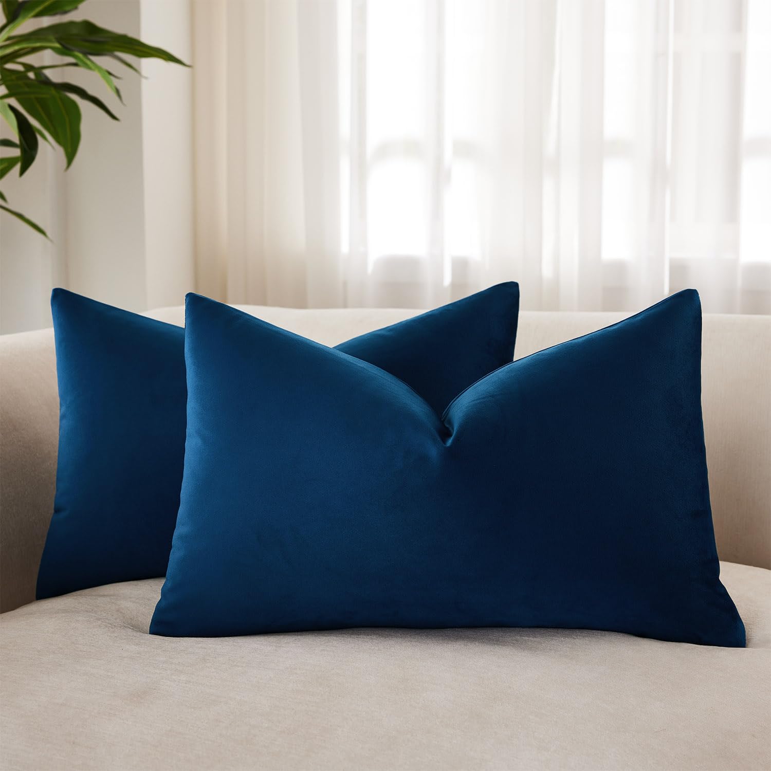 JUSPURBET 14x24 Velvet Decorative Throw Pillow Covers Set of 2,Navy Blue