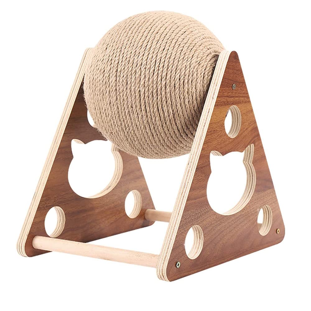 Balle en bois pour chat avec support rotatif pour stimuler son quotidien