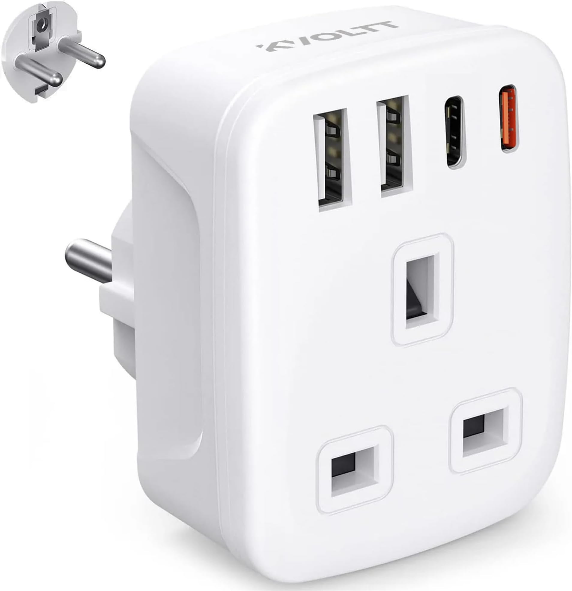 UK to European plug adapter with USB - 2 USB C [PD20W] Fast Charge, European To UK Plug Adaptor, EU To UK Adapter, Euro Travel Adapter For Germany Spanish France Turkey Swiss Greece etc(Type E/F)