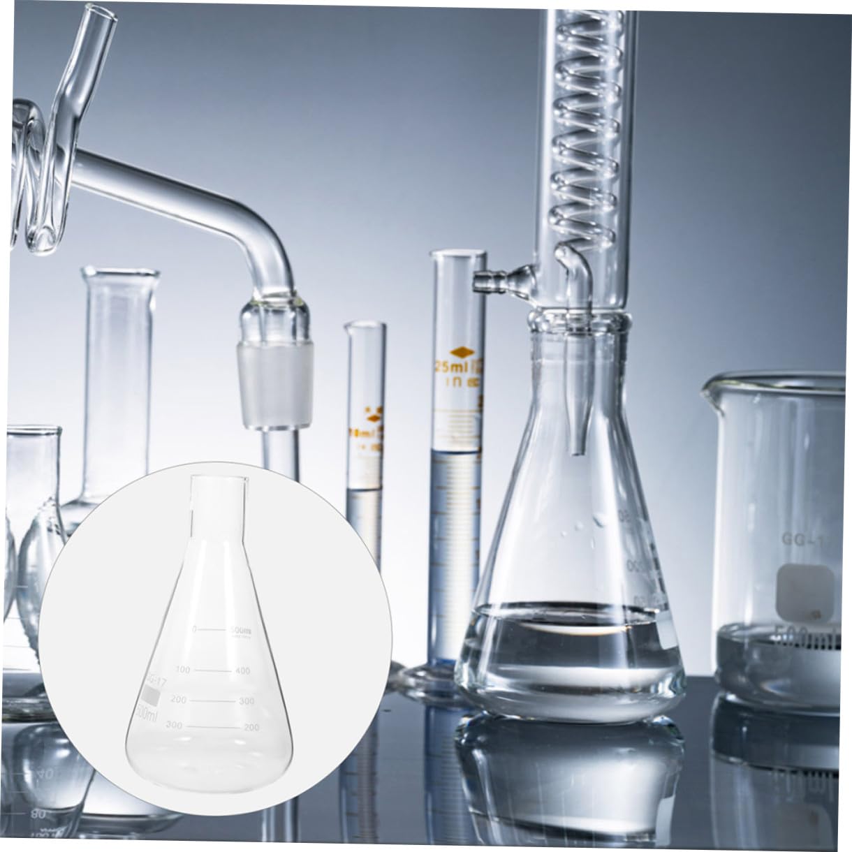Gatuida 4 Flacons Coniques en Verre Borosilicate pour Expériences Scolaires, Capacité Standard, Mesure Précise Odeur, pour Laboratoire et Étudiants