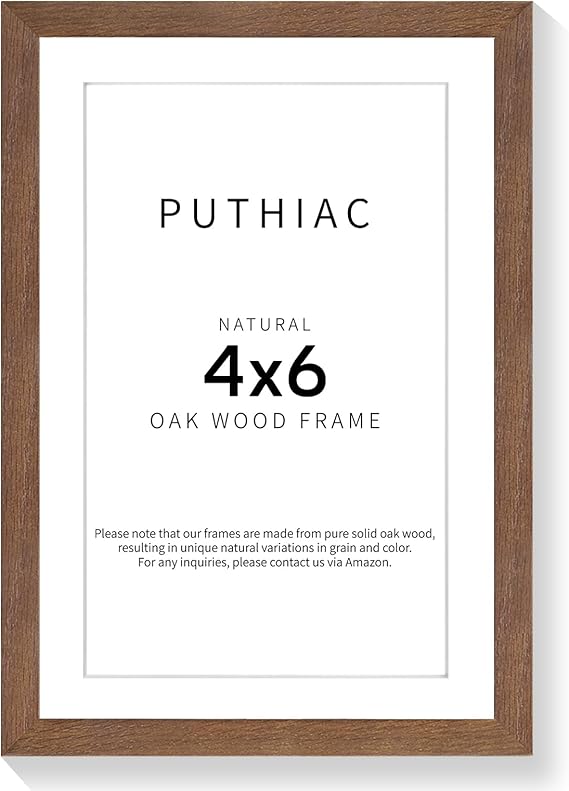 puthiac 4x6 Oak Wood Picture Frame - 4"x6" Photo Frame, 4x6 Picture Frame Wood, Natural Solid Wooden Picture Frames for Wall Art Photo and Prints(1 Pack, Walnut)
