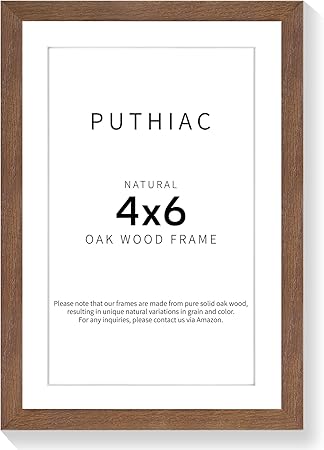 puthiac 4x6 Oak Wood Picture Frame - 4"x6" Photo Frame, 4x6 Picture Frame Wood, Natural Solid Wooden Picture Frames for Wall Art Photo and Prints(1 Pack, Walnut)