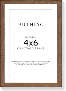 puthiac 4x6 Oak Wood Picture Frame - 4"x6" Photo Frame, 4x6 Picture Frame Wood, Natural Solid Wooden Picture Frames for Wall Art Photo and Prints(1 Pack, Walnut)