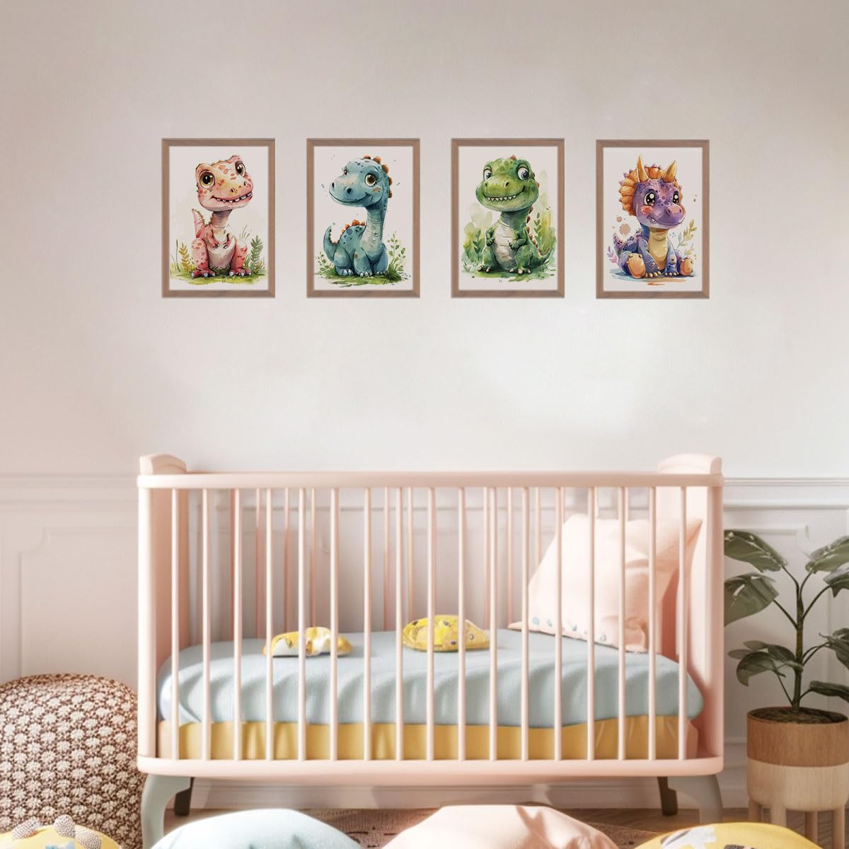 GHIBLI Set 4 poster decorativi per la cameretta dei bambini, quadri per bambino o bambina, quadretti decorazioni per camera bambini, formato A4, immagini dinosauri. Cornici non incluse (Set 1)