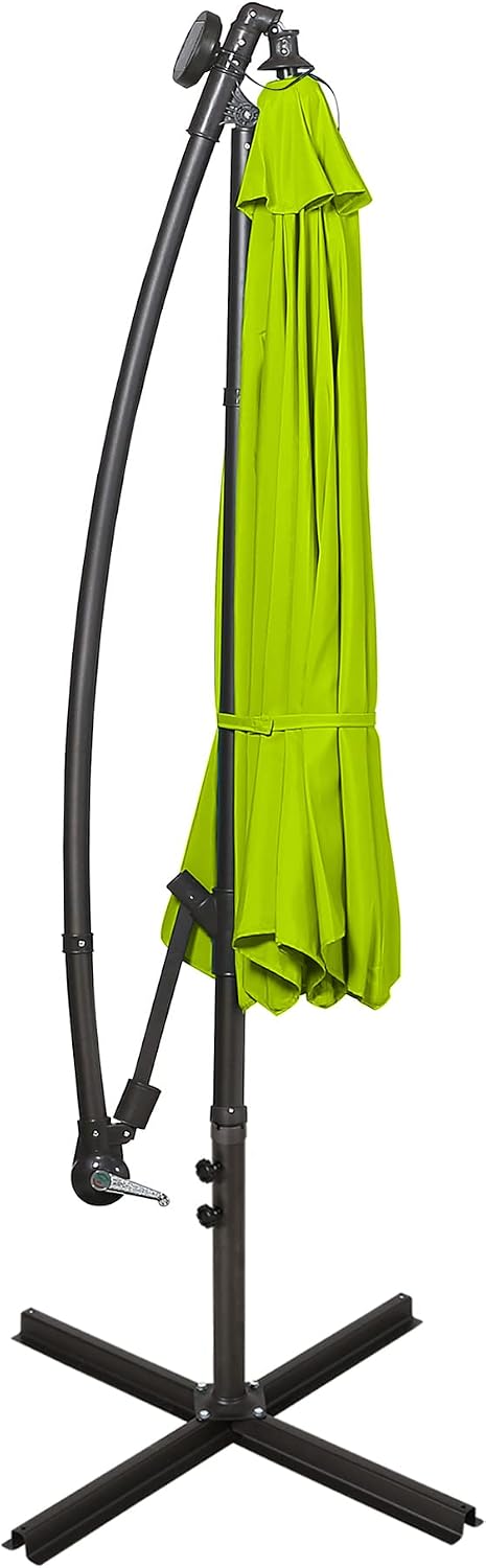 WO Home Furniture Patio LED Umbrella Set of 2 PCS 10ft Cantilever & Stand Kit (Bright Lime Green)