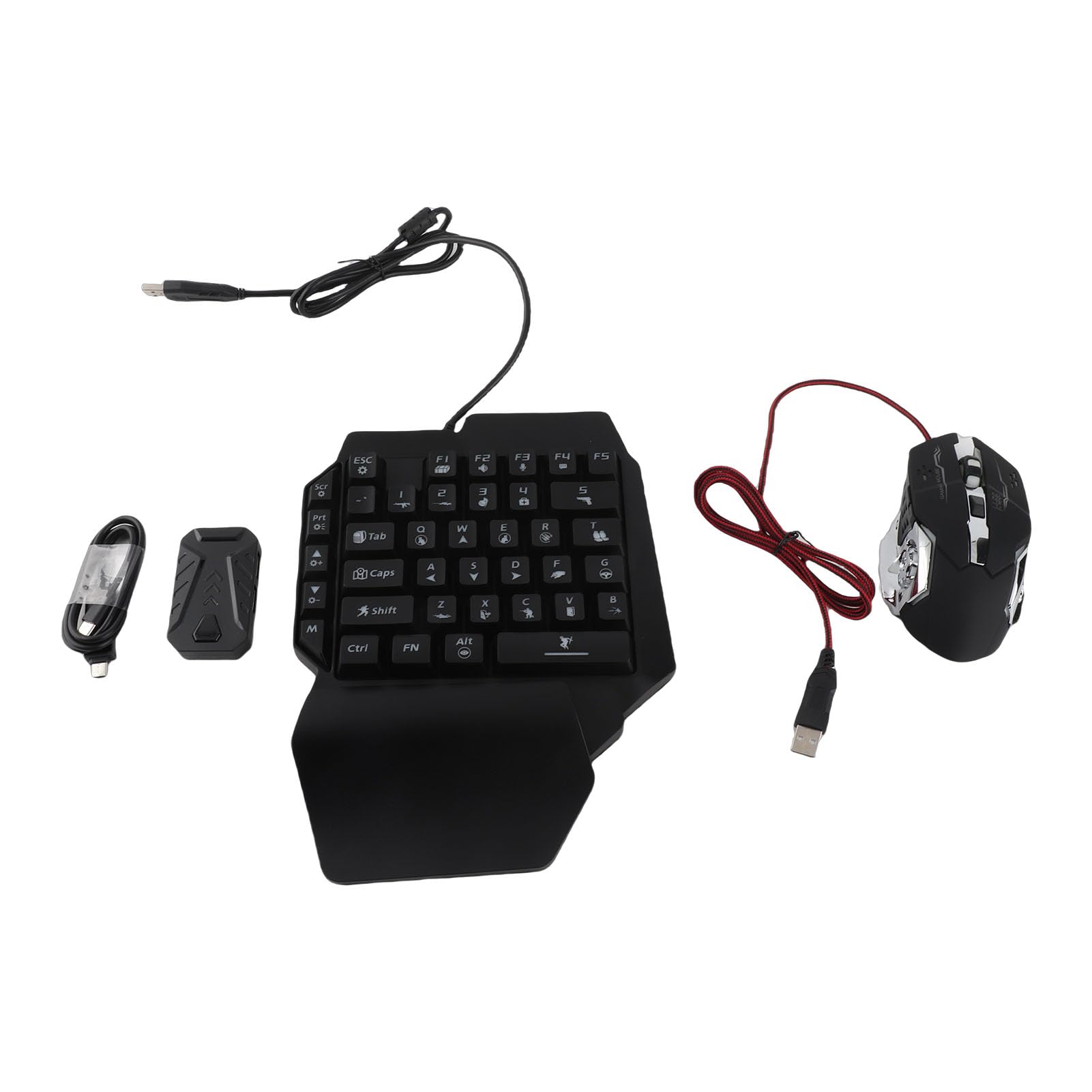 Bewinner Combinazione Tastiera e Mouse da Gioco RGB a una Mano, Tastiera da Gioco a Mezza Mano con Adattatore per, Set Mini e Mouse Retroilluminato a LED Cablato USB per Console di