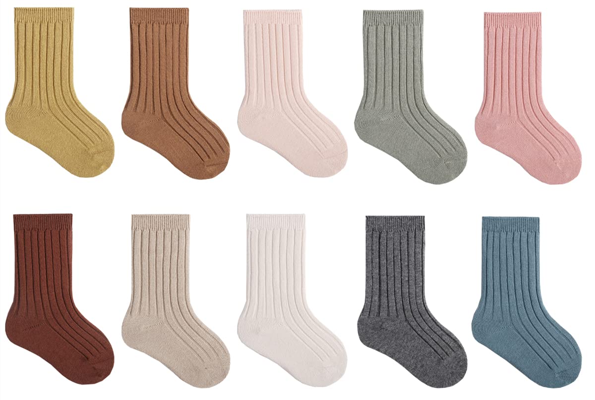 FYLuoke Baby Girls Boys Socks Unisex-Baby Infant Cotton Crew Socks for Skid Toddler Ankle Socks Set(Solid 10 pairs,3-5T)