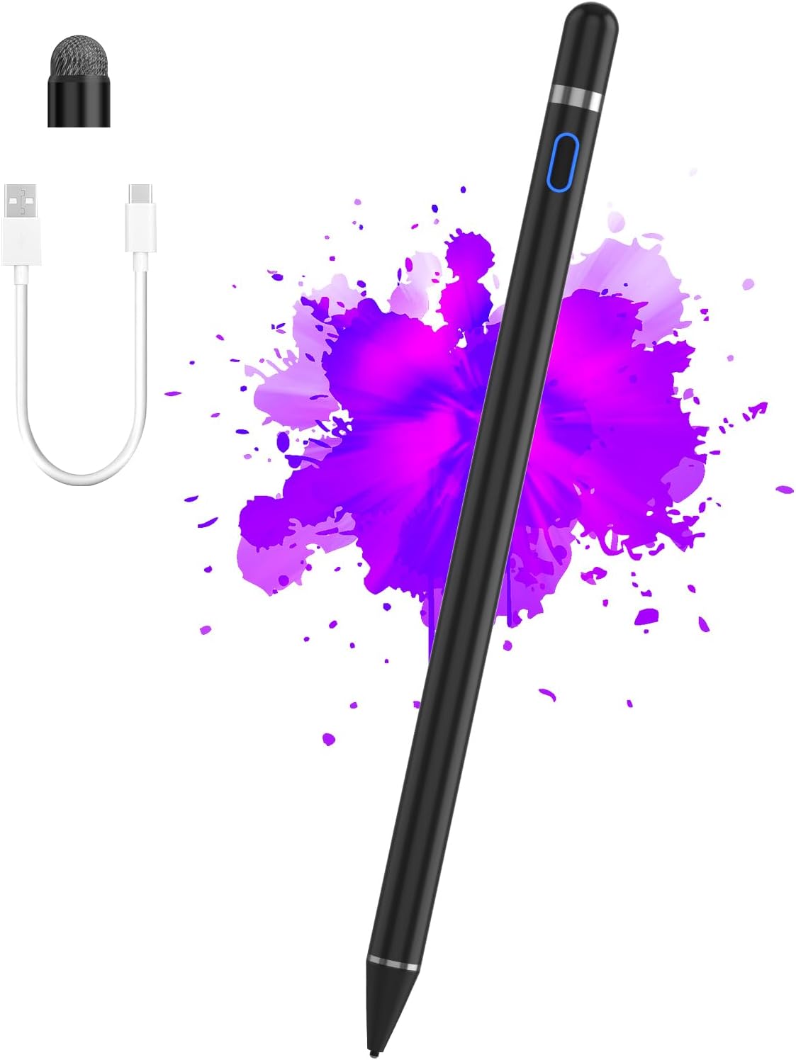 Universal Stylus Pen Compatible for iOS&Android Touch Screen, Pencil with Dual Touch Function,Rechargeable Stylus for iPad/iPad Pro/Air/Mini/iPhone/Cellphone/Samsung/Tablet Drawing&Writing (Black)