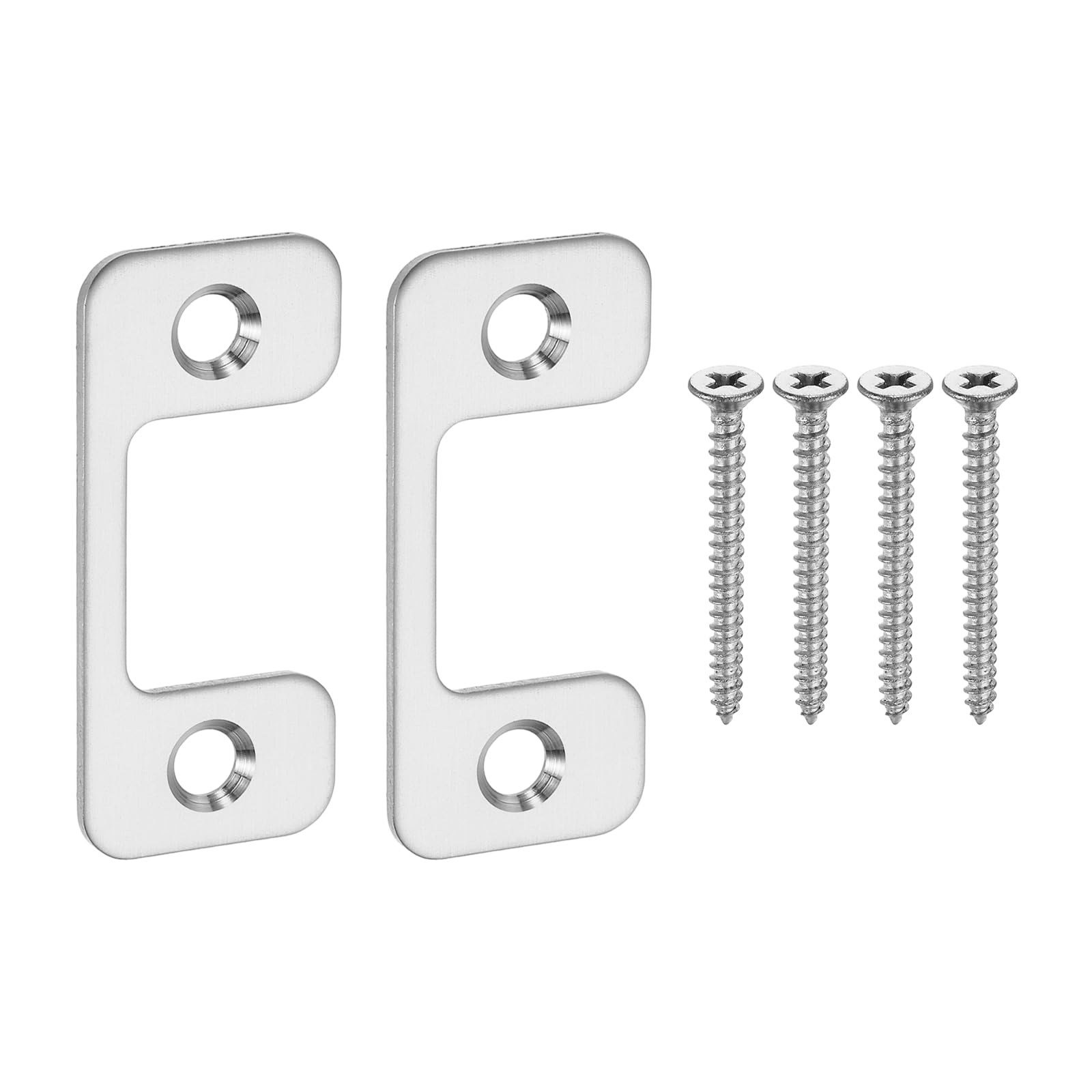 sourcing map 2Pcs Adjustable Strike Plate, 2-1/4" x 1" Stainless Steel Deadbolt Strike Plate, Adjustable Latch Strike Plate with Screws for Exterior Doors, Silver