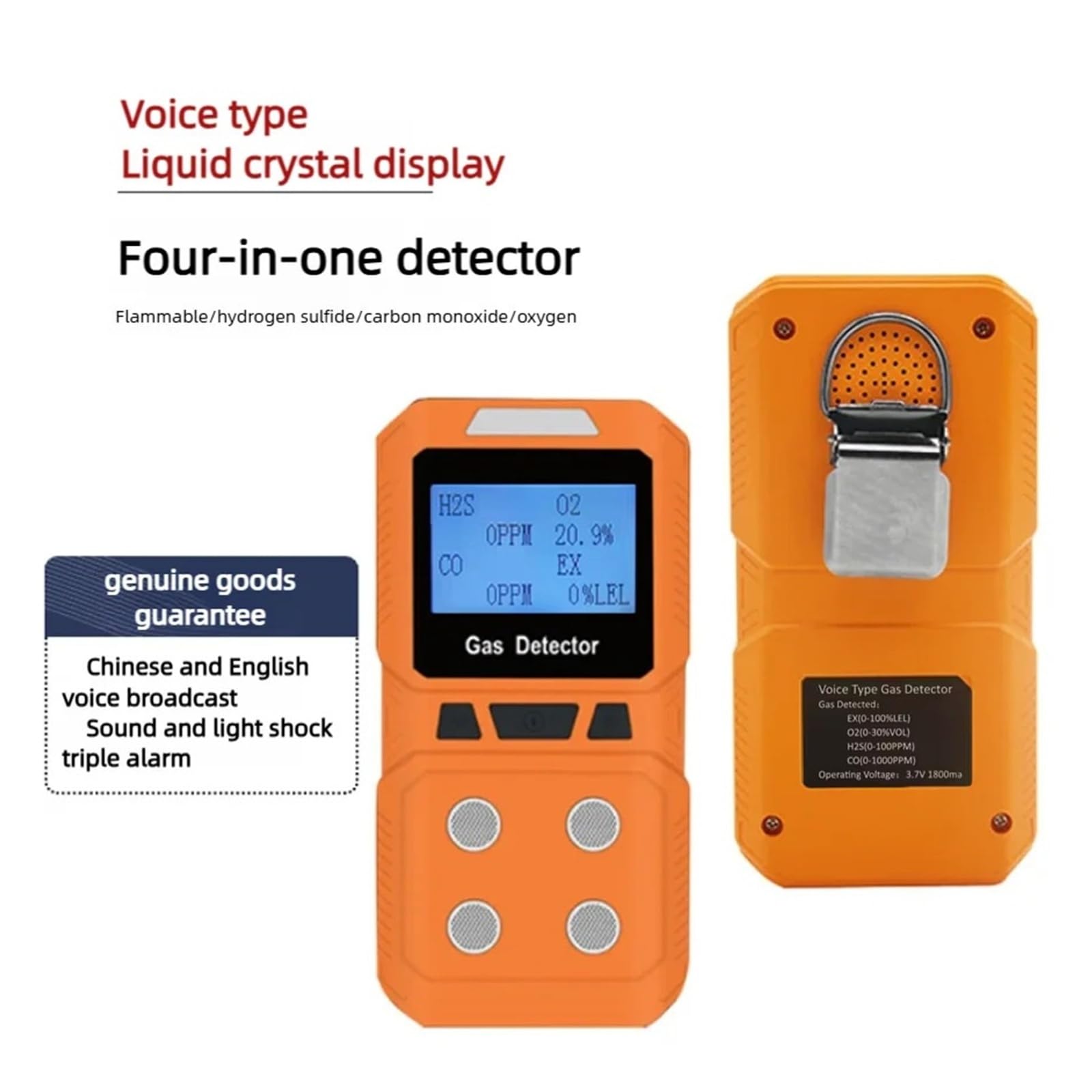 Détecteur de gaz Portable 4 en 1 (O2, CO, H2S, combustibles) - Analyseur fuites Rechargeable for Le Travail et la Maison Haute sensibilité