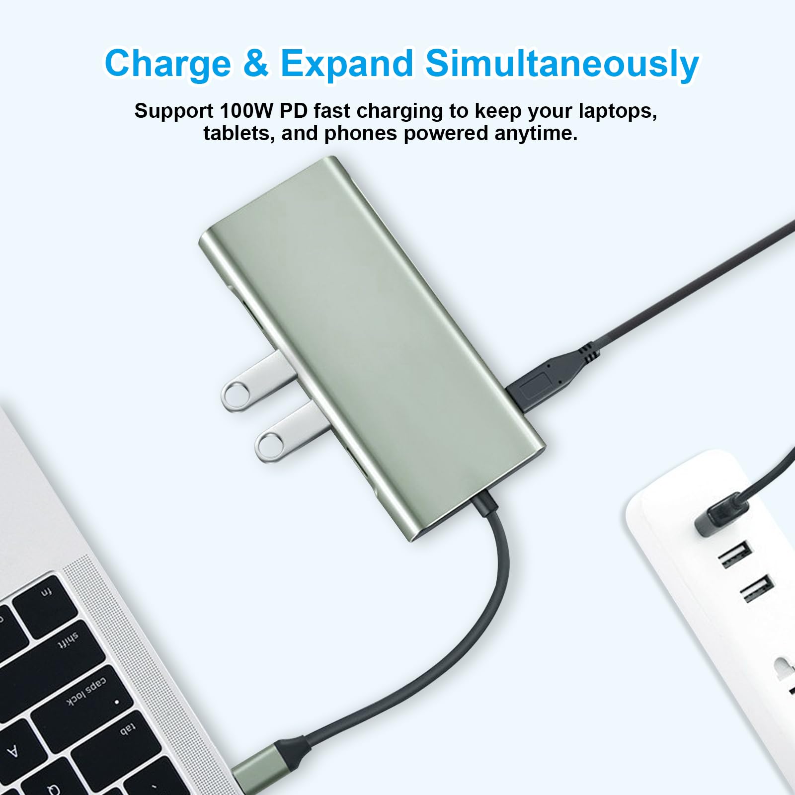 Stacja dokująca USB C Hub 11 w 1, wieloportowy adapter typu C z 4K HDMI, VGA, 100 W PD, USB 3.0, RJ45 Ethernet, czytnik kart SD/TF, AUX, kompatybilny z MacBook Pro/Air, Chromebook, laptopy