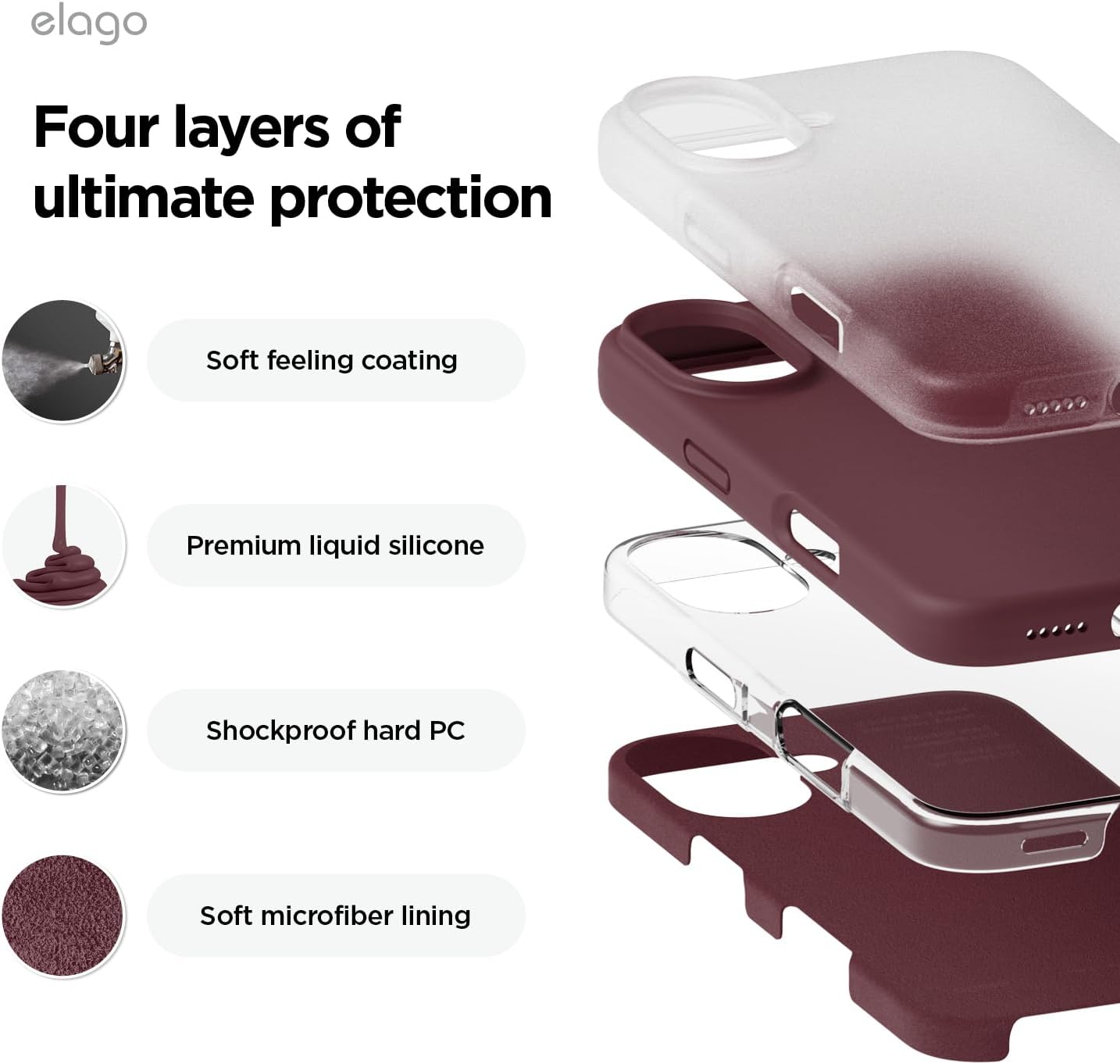 elago Compatible with iPhone 16 Case, Premium Liquid Silicone Case, Full Body Protective Cover, Shockproof, Slim Phone Case, Anti-Scratch Soft Microfiber Lining, 6.1 inch (Burgundy) 5 61rWUZZjYXL. AC SL1500