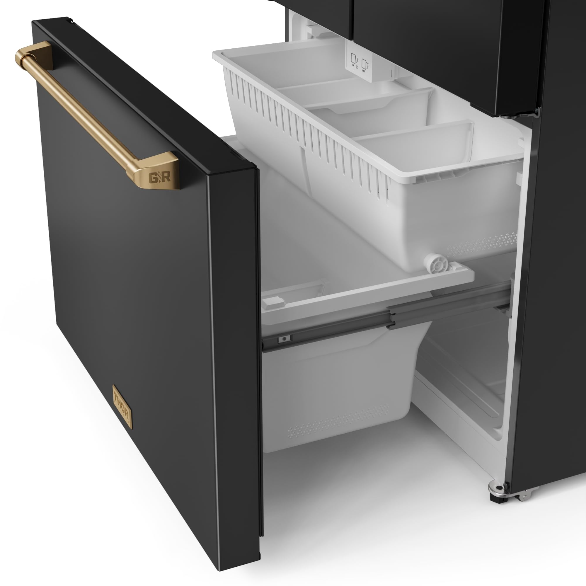 Thor Kitchen Gordon Ramsay 36 Inch 20.3 cu ft French Door Counter Depth Refrigerator with Ice Maker in Black/Bronze on Fridge.com