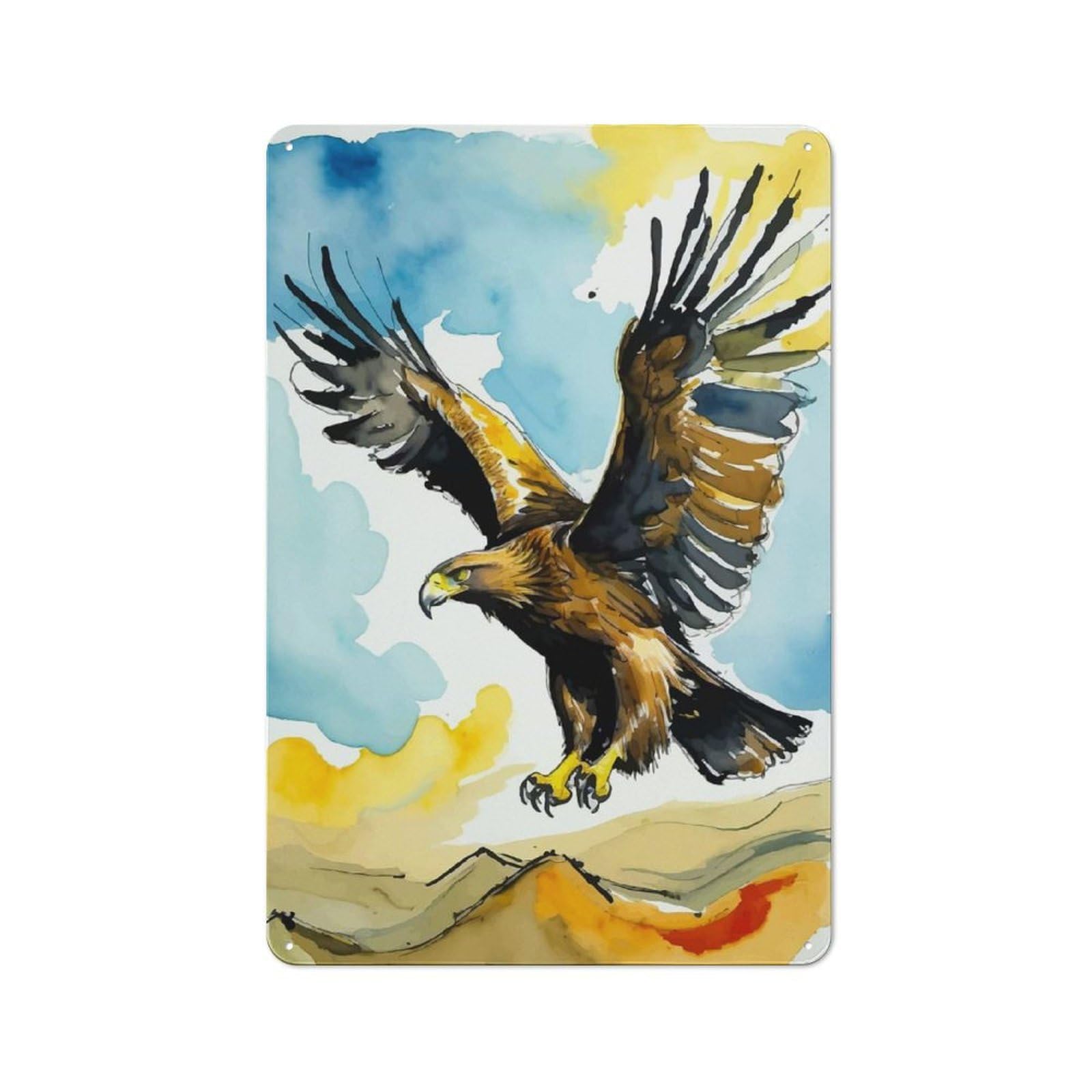Junmoney Golden Eagle Watercolor Retro Tin Sign 30X20cm For Garden Room Or Summerhouse, For Kitchen, Dining Room And Home Bar Wall Decor