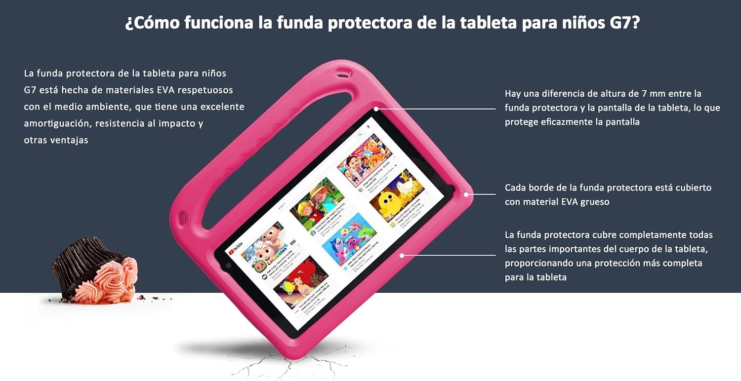 GOODTEL Newest Tablet Niños Android 13 7GB RAM+64 GB ROM, Tablet para Niños 7 Pulgadas, WiFi, Bluetooth, GPS, Educación + Juegos, Play Store, Cámara Dual, Control Parental, con EVA Funda - Rosa