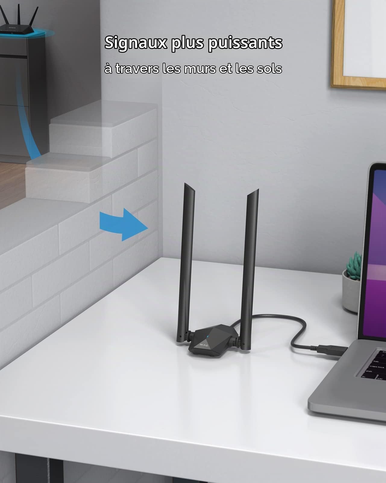 ioGiant AX1800 Mbps Clé USB WiFi 6 Puissante à Gain élevé, Antenne WiFi pour PC Longue Portée, Bi-Bande Adaptateur USB3.0 Wi-Fi, 5GHz/2.4G avec Antennes, Clé sans Fil USB Compatible avec Windows 11/10