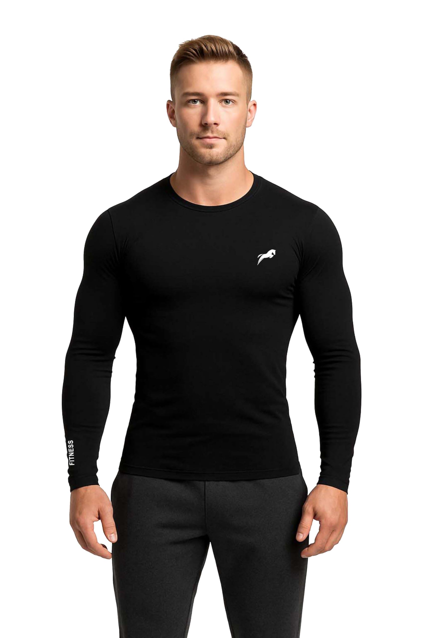 just rider Fitness Performance Long Sleeve Compression Shirt, Black Athletic Training Top, Gym Workout Wear, Athletic Base Layer Tights for Fitness-picture-39