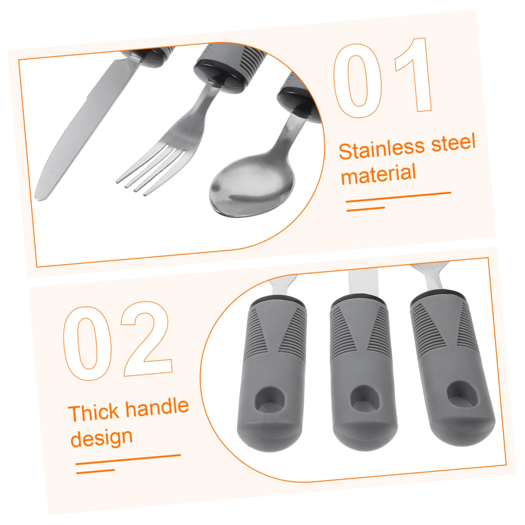 NULYLU Adaptive Utensils Kit Disabled Elderly Food Eating Fork Spoon Set Tremble Proof Grip