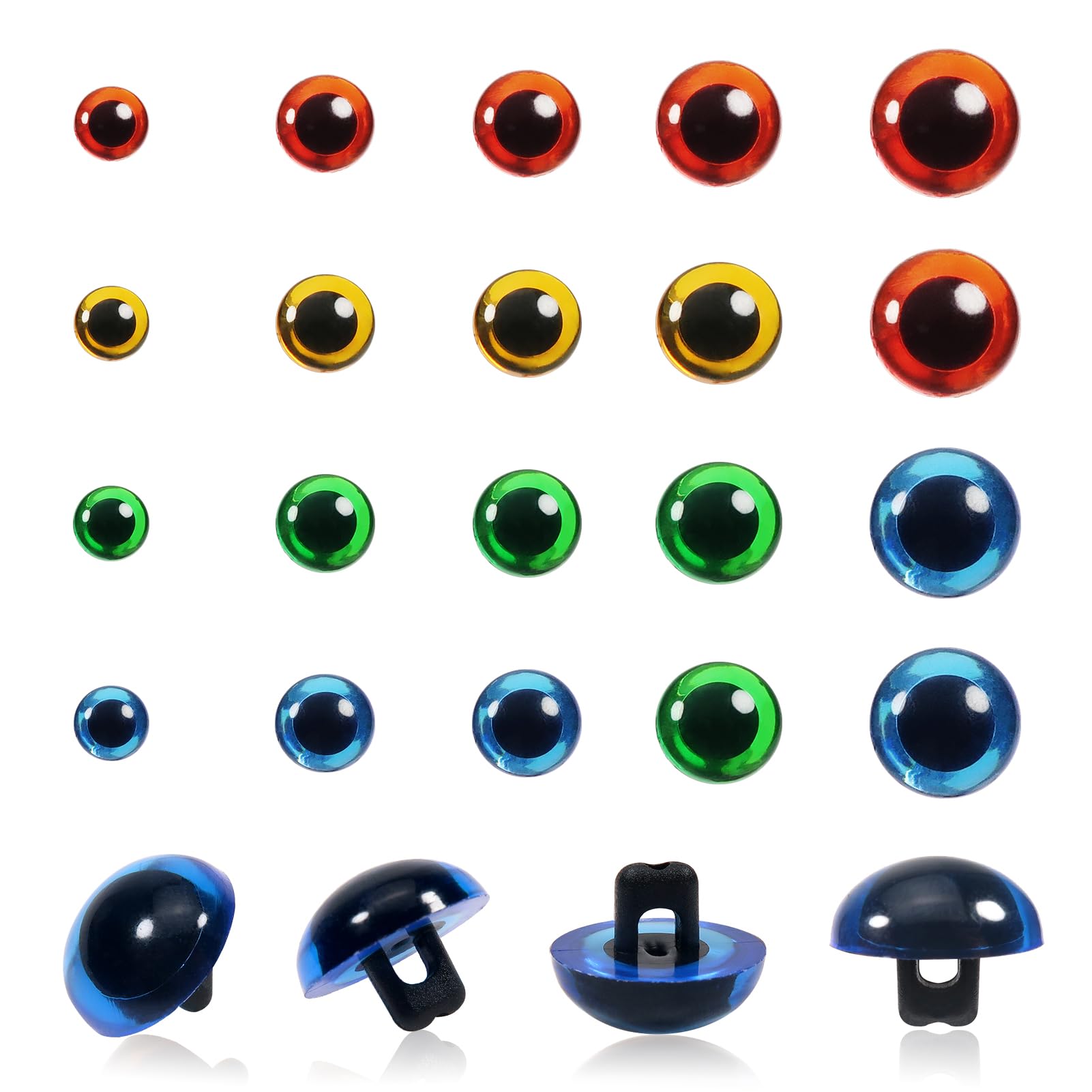 TOAOB 50pcs Sew On Eyes 4 Colours 9mm to 15mm Plastic Safety Eye