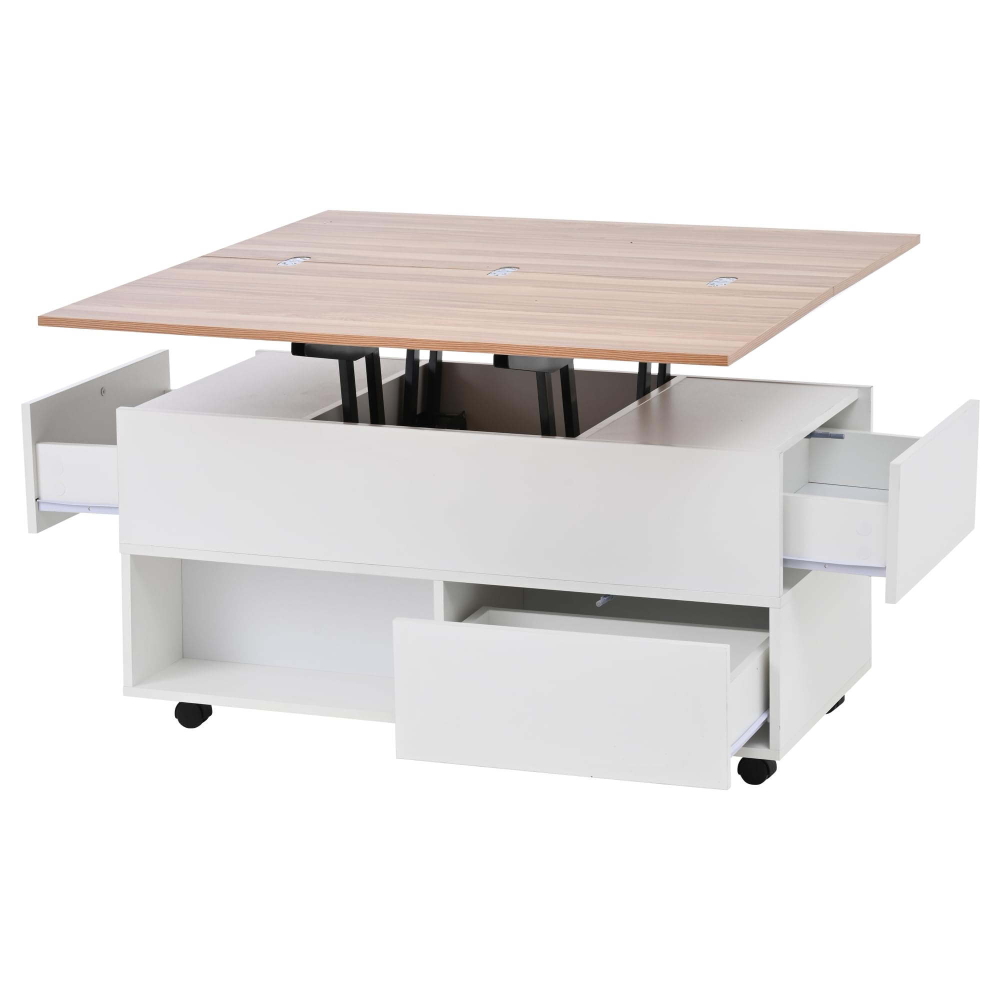 Mesa de centro 100 x 50 x 52 cm con 4 ruedas, mesa de salón multifuncional con 4 cajones, mesa de café elevable, mesa de sofá, mesa auxiliar y mesa de comedor con espacio de almacenamiento, color