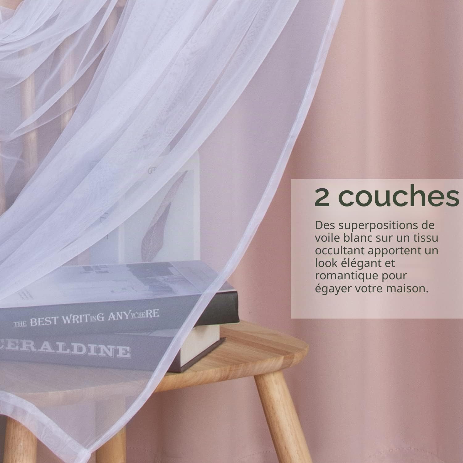 Bonzer Mix and Match Blackout Curtains Grommet Double-Layered Curtains with White Sheer Voile for Living Room, Blush, 52x84 inch, Set of 2 Panels