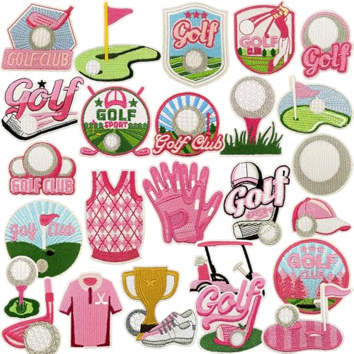 25 Stück Pink Golf Patches zum Aufbügeln Golfball Golfplatz Bestickte Aufnäher zum Aufbügeln/Aufnähen für Aufnähen oder Aufbügeln auf Jacken T-Shirt DIY Kleidung Kleid Hut Jeans Rucksäcke