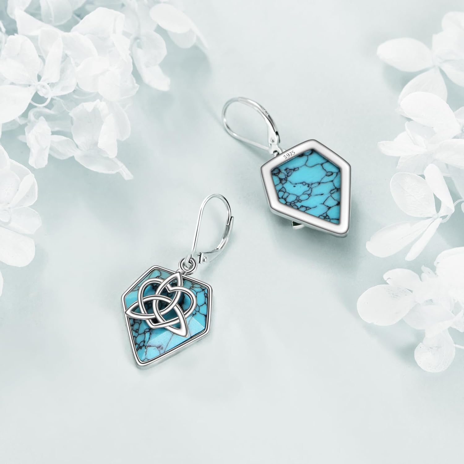 Turquoise Celtic Knot Earrings Sterling Silver Love Node Earrings Irish Celtic Dangles Drop Earrings Jewelry Gifts for Women - Image 4