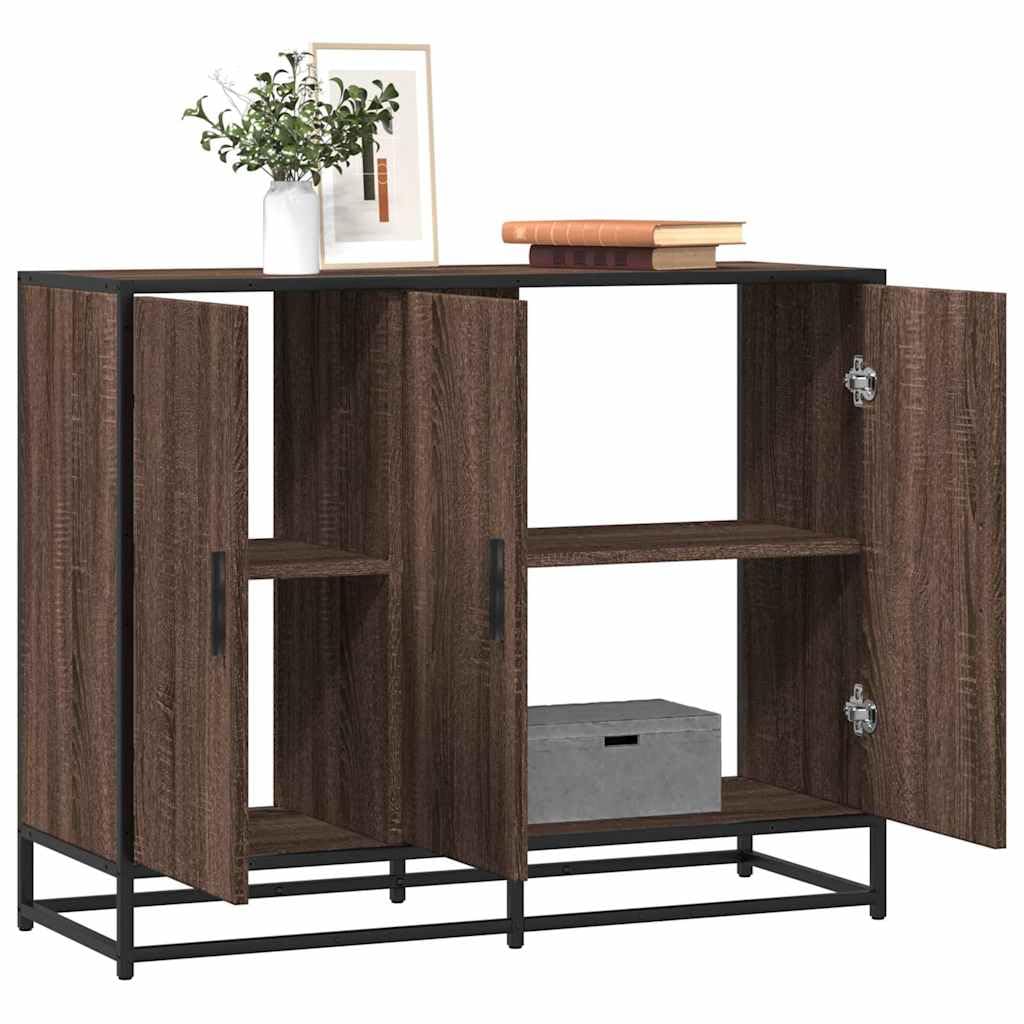 Credenza marrone effetto rovere, 94 x 35 x 76 cm, comò in metallo