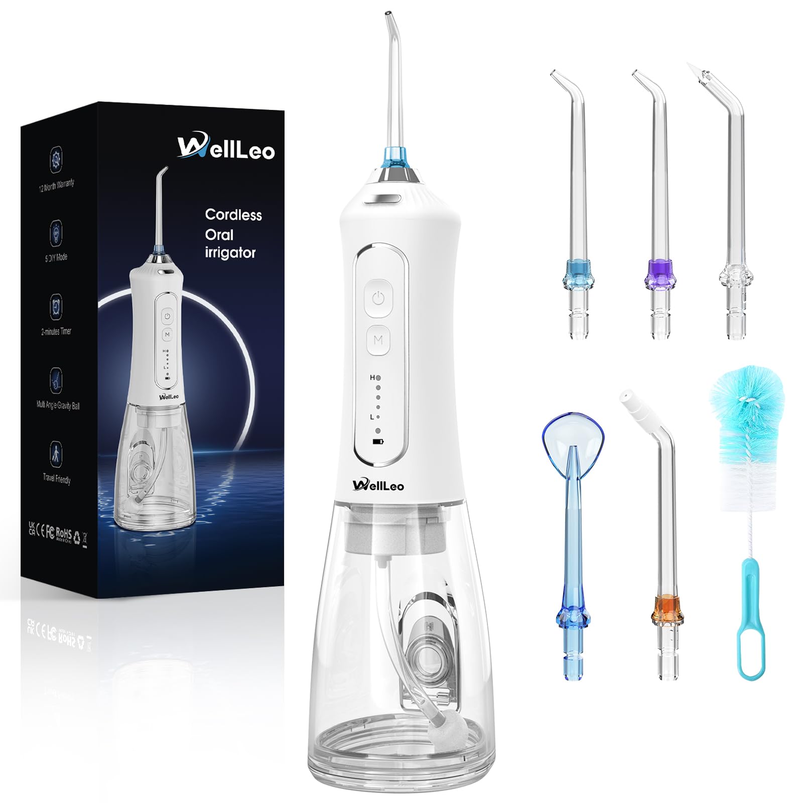 Water Flosser for Teeth, 300ML Cordless Oral Irrigator Rechargeable Dental Flosser Picks with 5 Modes 5 Jet Tips,IPX7 Waterproof Teeth Cleaner for Braces Gum Care, Home Travel Use