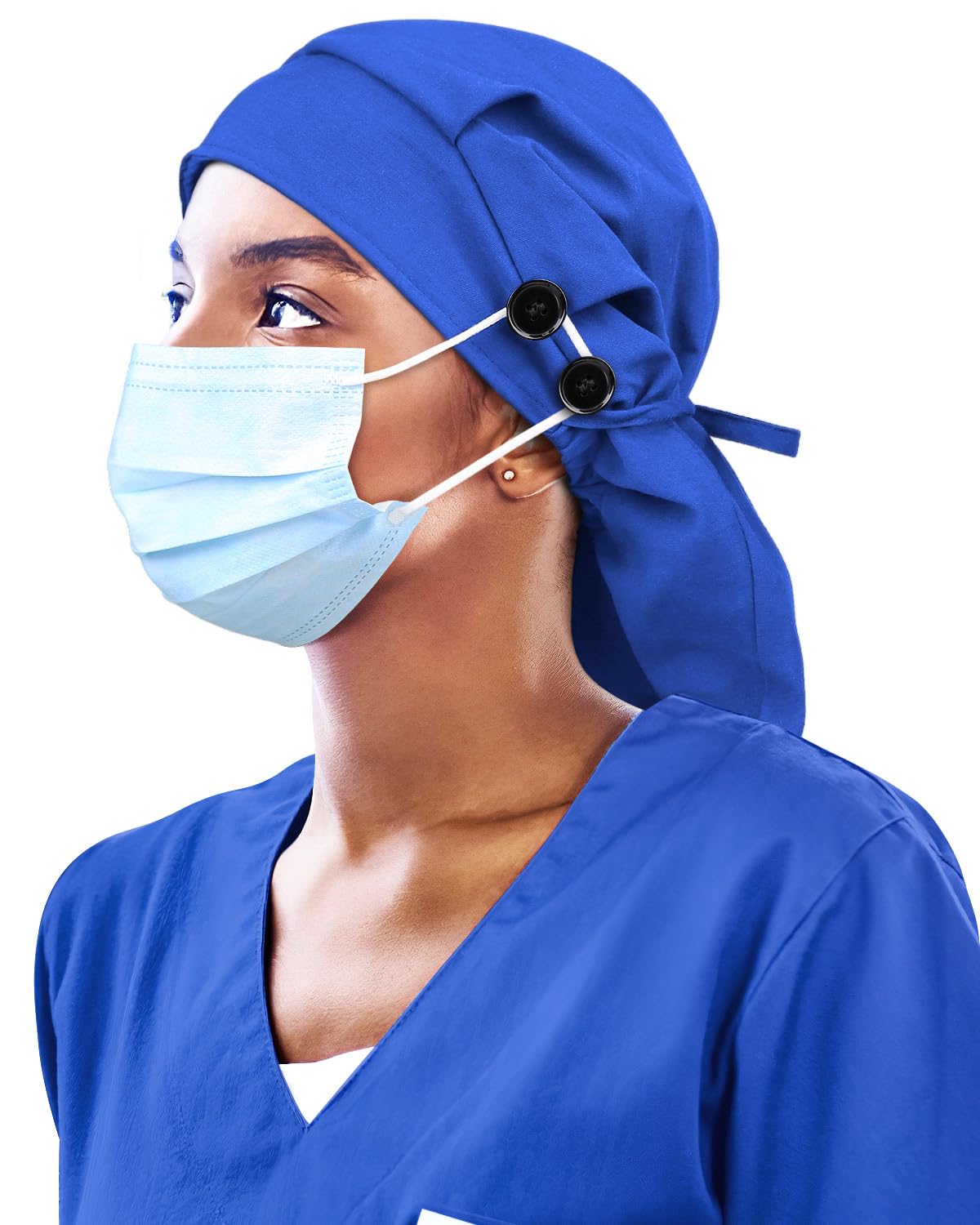 Large Work Cap for Long Ponytail Hair Women Silk Satin Lined Royal Blue