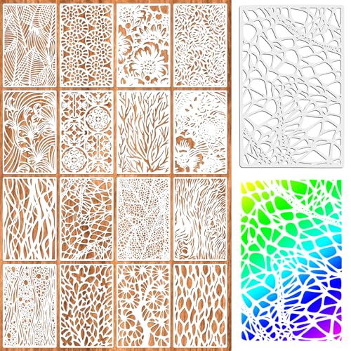 FerraDrend 16 Piezas Plantillas de Pintura Reutilizables, 28 × 18 cm, Plantillas para Pintar, Stencil