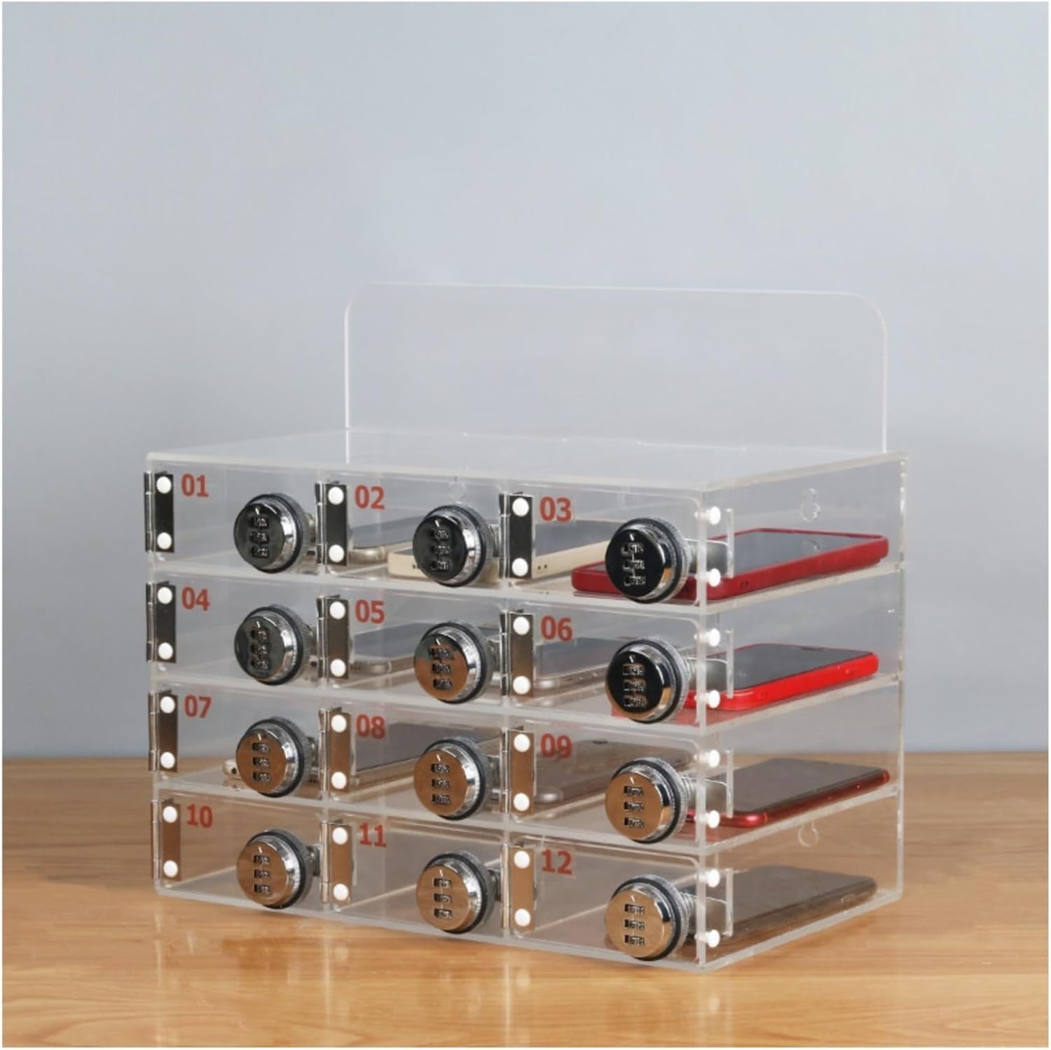 Wall Mounted Acrylic Mobile Phone Locker with Lock & Key - Secure 9 Grid Storage for Office & Classroom - Ideal for Organizing Phones Safely