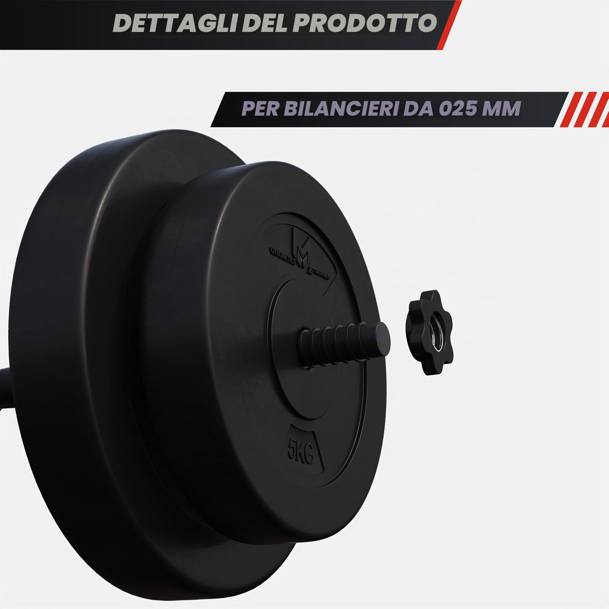 GYRONETICS® Dischi Pesi - 30 kg Set, 2x5 kg e 2x10 kg, Foro 25 mm, in Plastica, Nero - Disco Peso, Piastre per Bilanciere, Manubri, Palestra, Allenamento a Casa, Fitness, Sollevamento