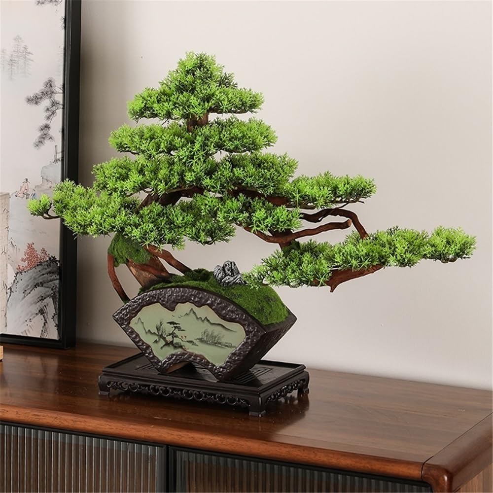 Sztuczne rośliny Sztuczne drzewko bonsai z ceramiczną płytą i podstawą do salonu, biura, na biurko, sztuczne drzewo