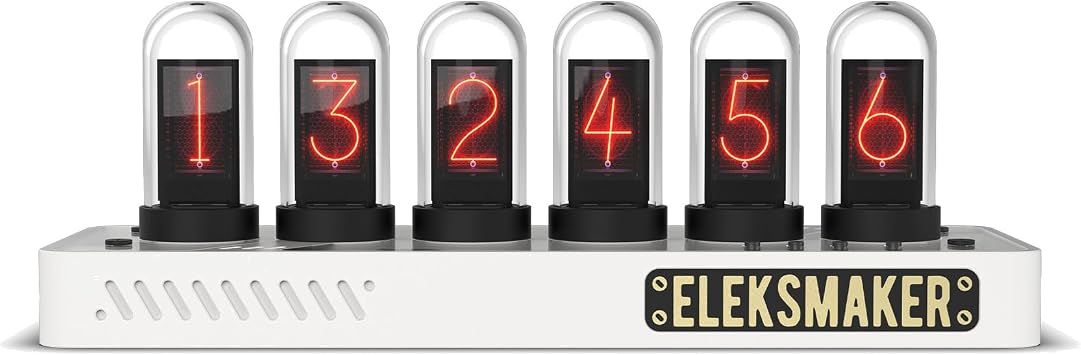 EleksMaker EleksTube IPS PR3 GEN4 Just White Edition 6 IPS LCD Nixie Tube Clock with WiFi Sync, Web Control, 9 Display Modes, RGB Minimalist Desk Decor