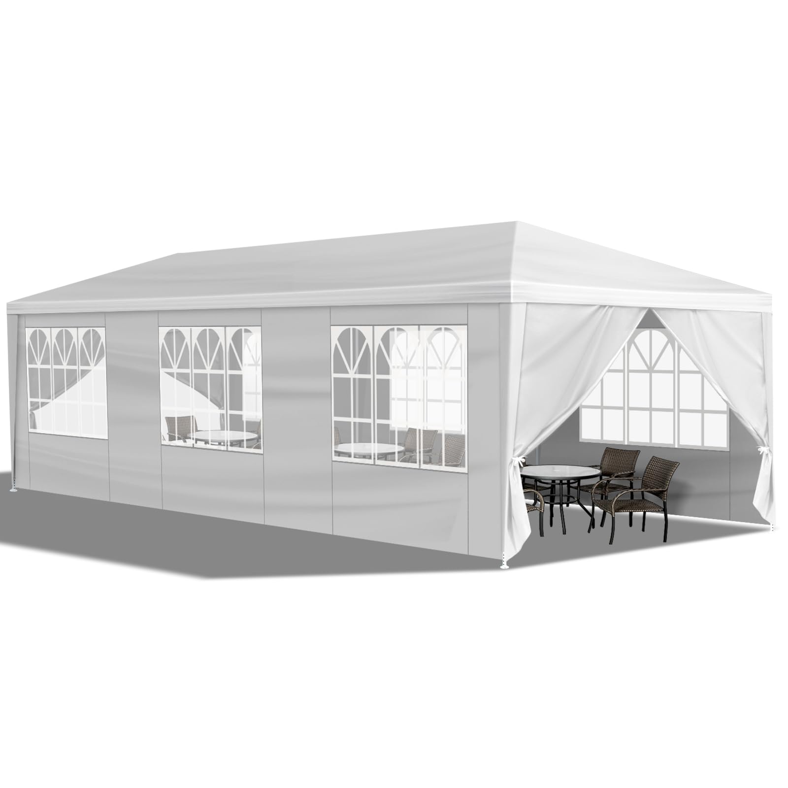 Outdoor 3 x 9m Party Tent Gazebo with Removable Sides Sidewall & Windows, Heavy Duty Steel Frame,Storage Bag Leg Weight Bags, Outdoor Gazebo Marquee Garden Wedding Party Tent Waterproof White (8 Side) — image 1