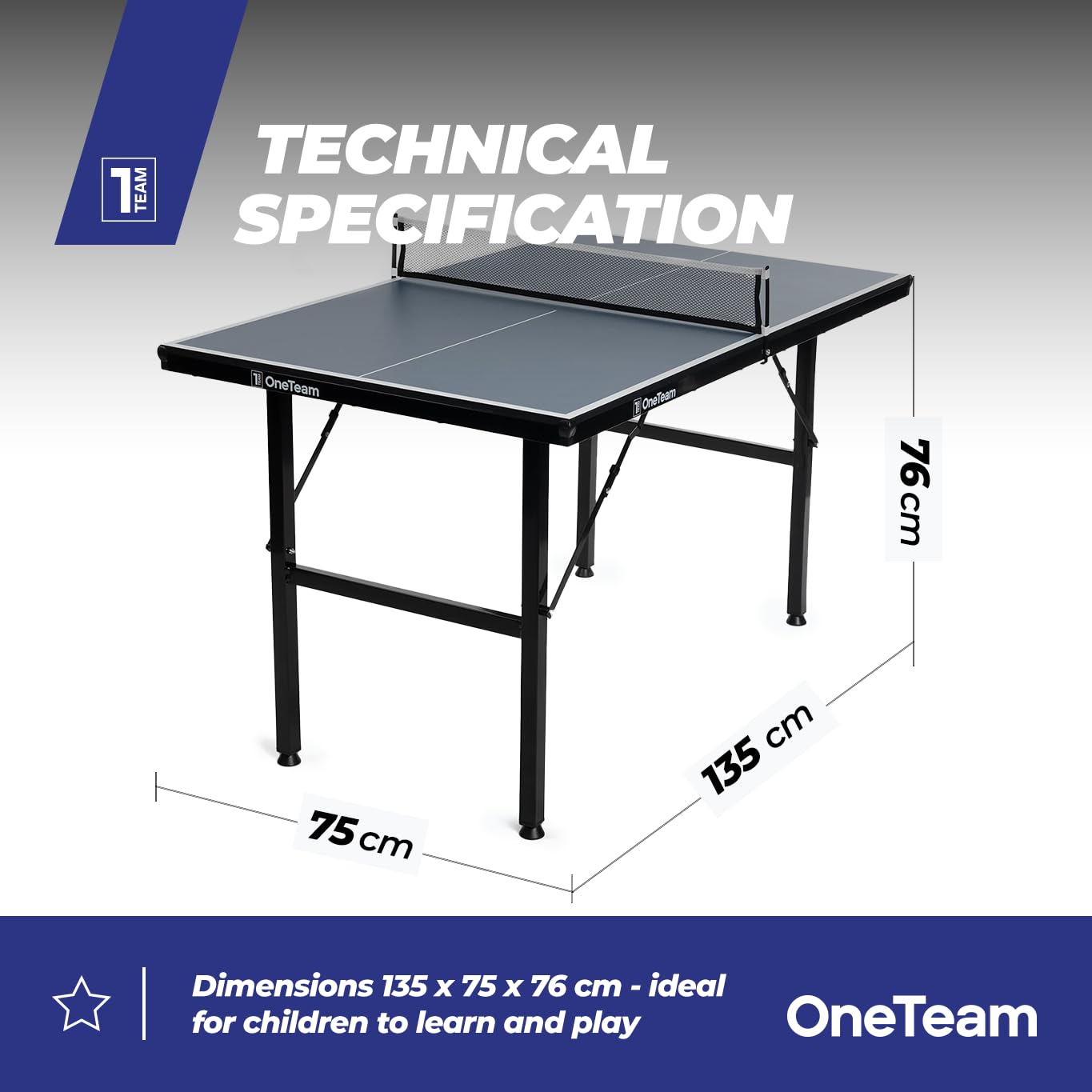 OneTeam Mesa de Ping Pong para Juegos de Interior con Rejilla y Placas Plegables con 2 Compartimentos para Bolas y palés, Ruedas de Transporte con función de Bloqueo