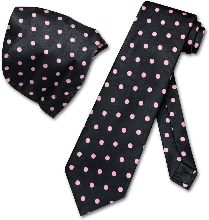 Vesuvio Napoli BLACK w Lt. PINK Polka Dots NeckTie Handkerchief Matching Tie Set