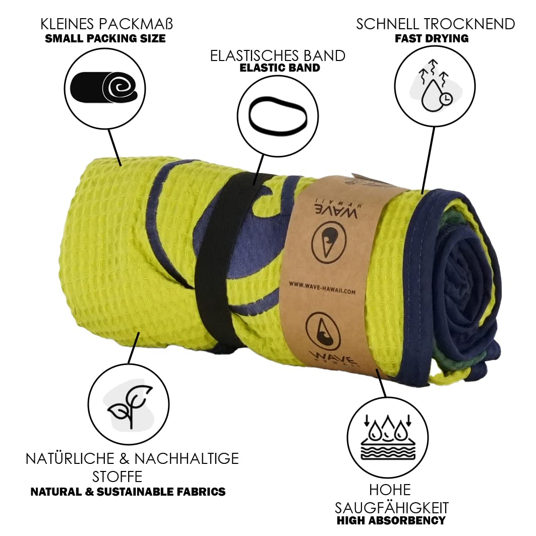 WAVE HAWAII Travel-Badeponcho Gr. L-XL 171-199cm & Reisehandtuch 130 x 80cm, Pampatar, 100% Baumwolle, hochwertige Qualität, robust, Schlaufe, leicht, Strand, Urlaub, Outdoor, Camping, Vanlife