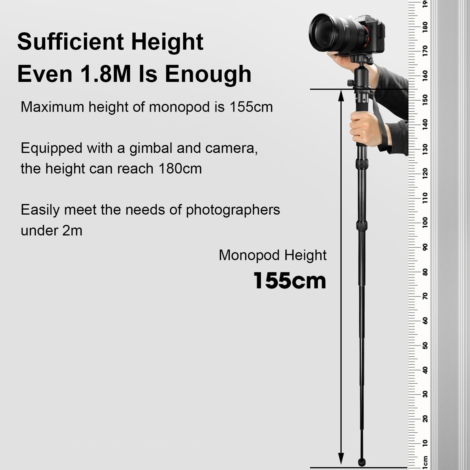 Cryfokt Soporte monopié para Cámara, monopié Extensible para Cámara de 61 Pulgadas, Altura de 7 Secciones, monopié Portátil de Viaje, Accesorios de Fotografía con Correa para la