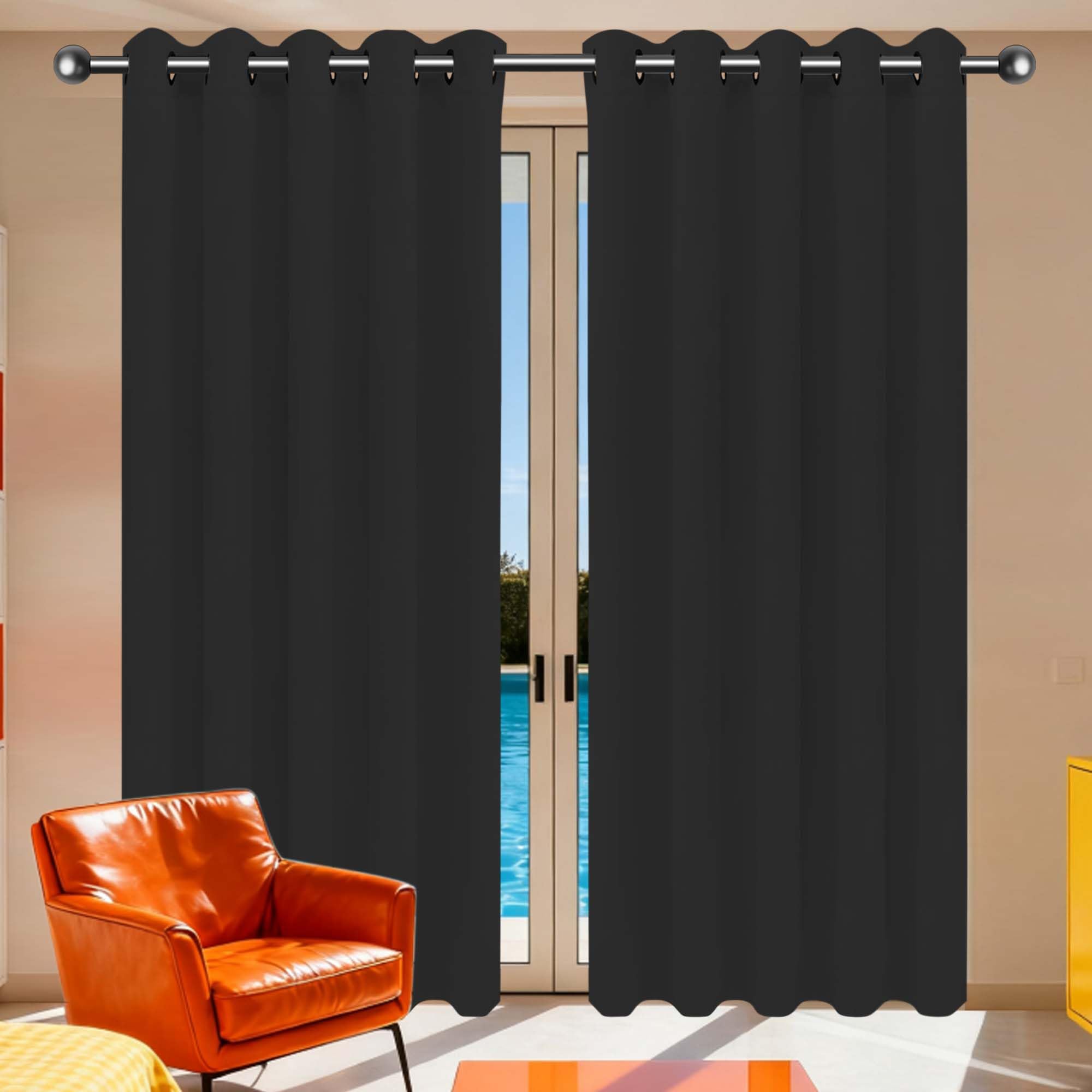 Gardinen Blickdicht 160 x 160 cm Kälteschutz Sonnenschutz Blackout Typ Kräuselband Deko Gardine mit Ösen, Waschbar für Jedes Fenster, Schwarz