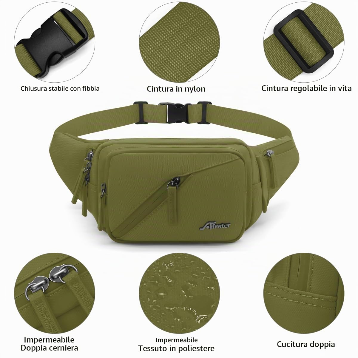REETEE Marsupio Uomo Donna Impermeabile Marsupio Sportivo con Portaborraccia, Marsupio Trekking per Corsa, Campeggio, Viaggio, Escursionismo e Outdoor Sportivo (verde)
