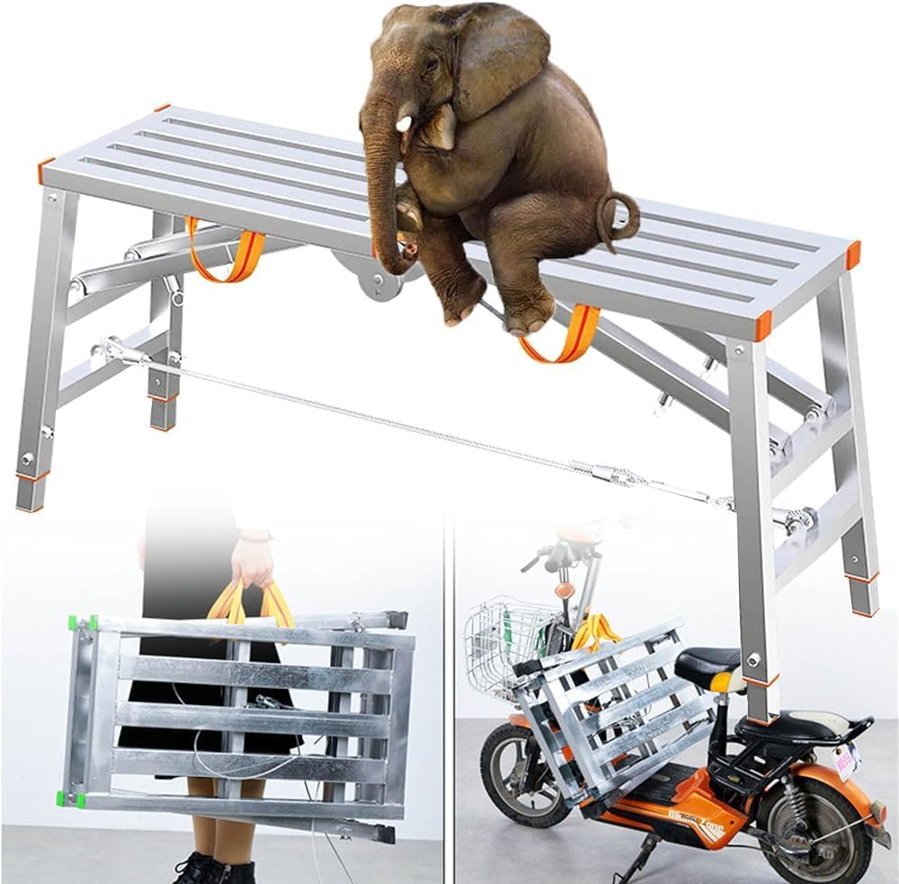 Adjustable Height Portable Scaffolding, Multipurpos Tower Ladder Stool, Heavy Galvanized Steel Scaffold, Home Equipment for Ceiling Decoration, Cleaning, Constructi(Size:160cm/63.1in,Color:W