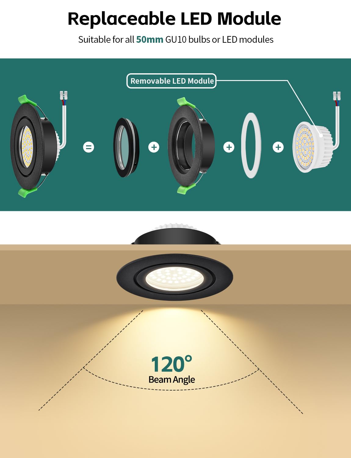 KYOTECH Downlight LED Techo Empotrable Regulable 65-75mm Extraplano Foco Empotrable LED Techo 5W IP65 Ojos de Buey Blanco Neutro 4000K Focos Interior para Baños, Negro 6 Pack (No Rotatorio)