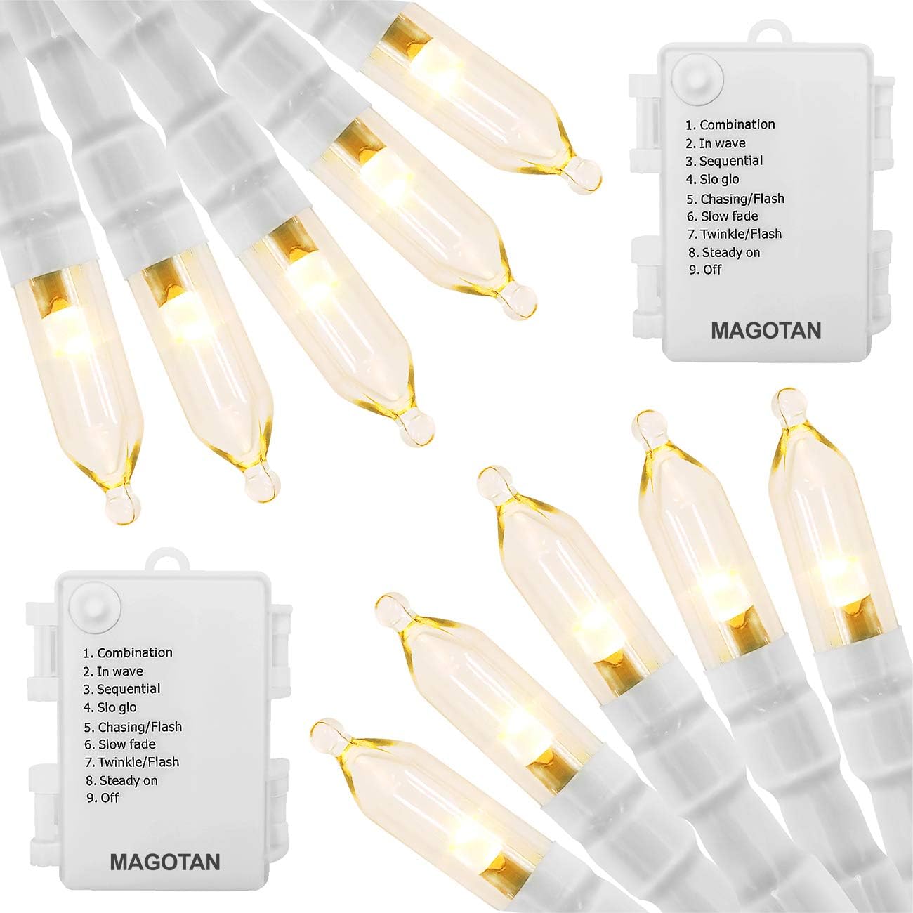 MAGOTAN Battery Operated Christmas Lights - 16ft 50 LED String Lights with Timer, Waterproof, Warm White, 2 Pack for Indoor/Outdoor Wedding Party, Home, Garden