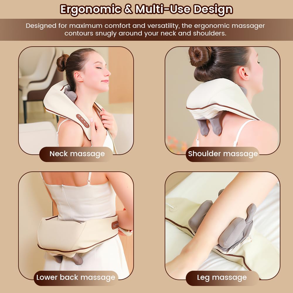 Massaggiatore per collo e spalle con calore, massaggiatore Shiatsu profondo per alleviare il dolore, massaggiatore senza fili per dolori muscolari a schiena, gambe e spalle