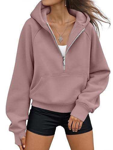 AUTOMET Womens Hoodies Fleece Fall Fashion Outfits Workout Sweatshirts Y2k Winter Zip Up Jackets Oversized Tops Clothes 2025 - Darkpink - Large